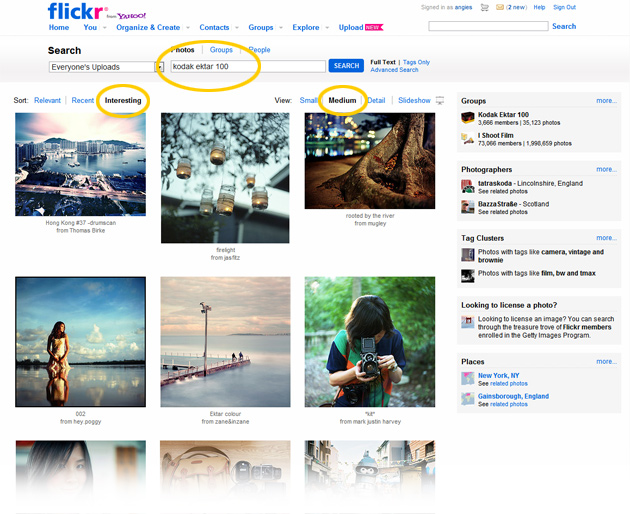 flickr search screen